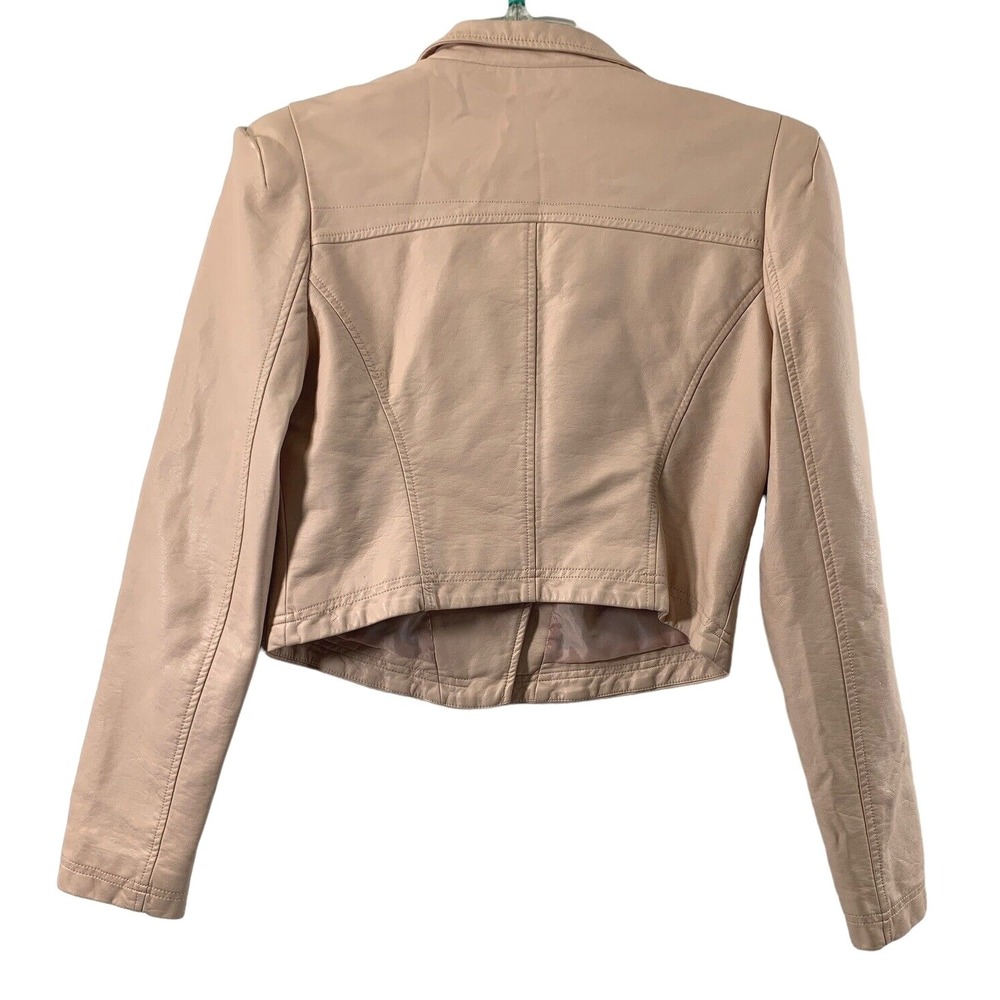 Womens Moto Jacket Size Medium Edgy Biker Pale Pink‎ Faux Leather Zip Up - Picture 2 of 10